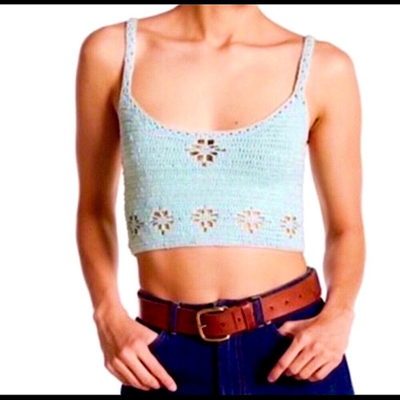 🆕🔥FREE PEOPLE GORGEOUS BERKINETTE BRAMI CROCHET MINT GREEN CROP TOP NWOT!! - Picture 5 of 8